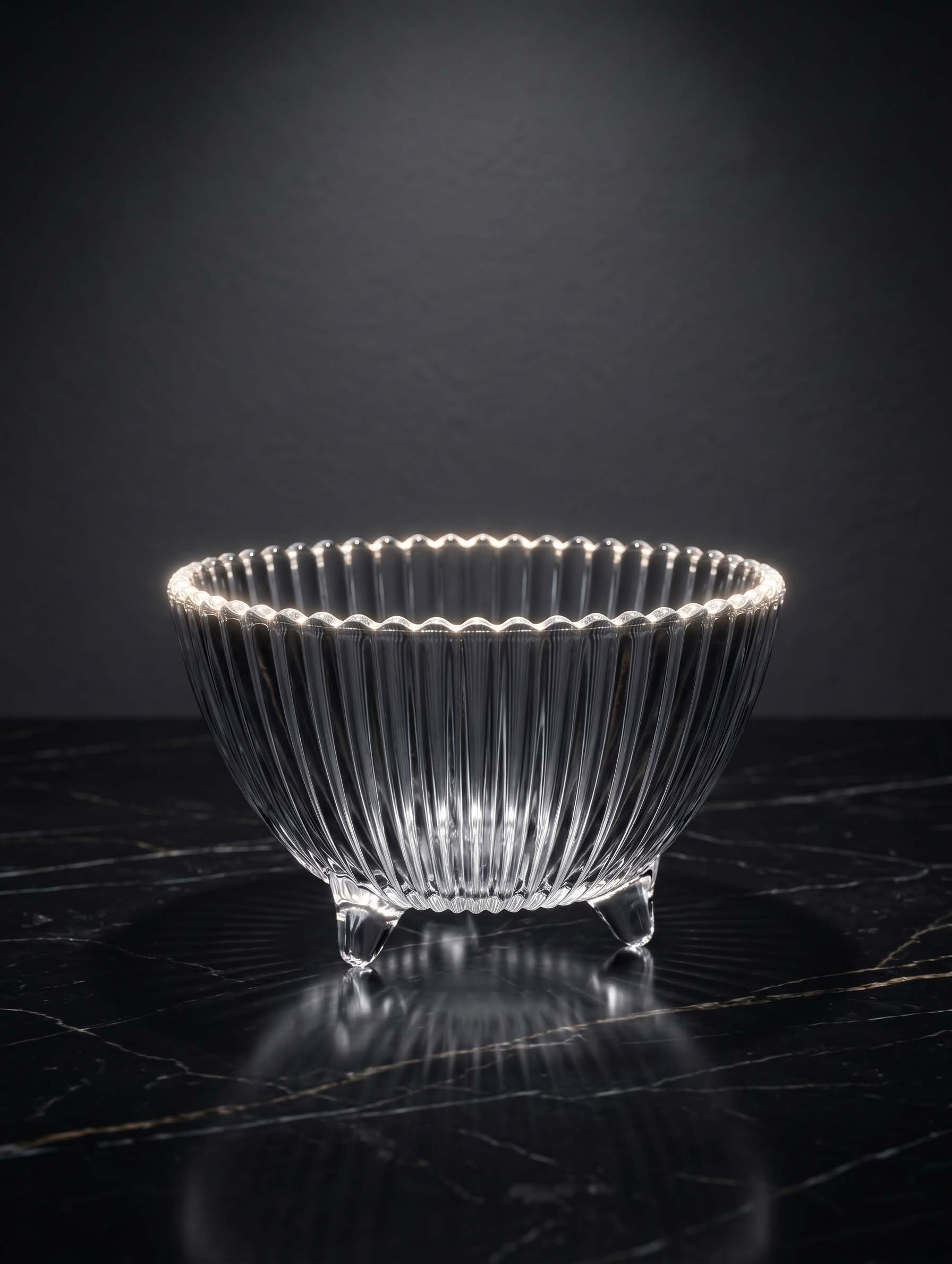 Ribbed Tri-Footed Glass Bowl